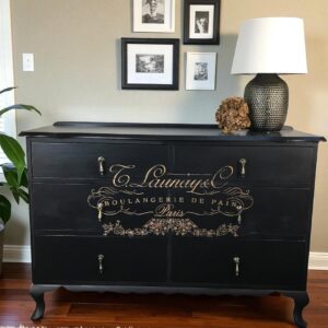 French vintage style dresser black and gold