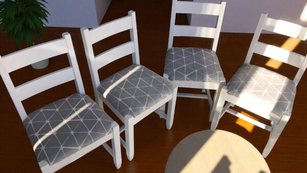 a group of chairs with a table