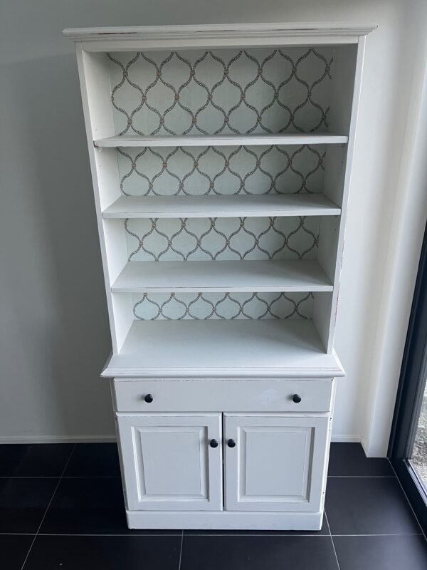 White Hutch with French Quatrefoil Accent